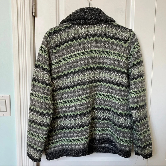 Vintage One on One Green Striped Marled Knit Grandma Full Zip Sweater - Picture 4 of 6